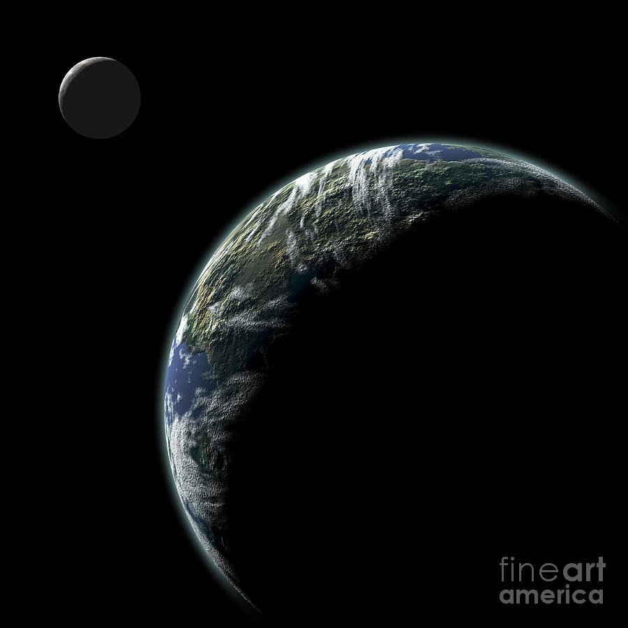 An Earth-like Planet With An Orbiting Digital Art