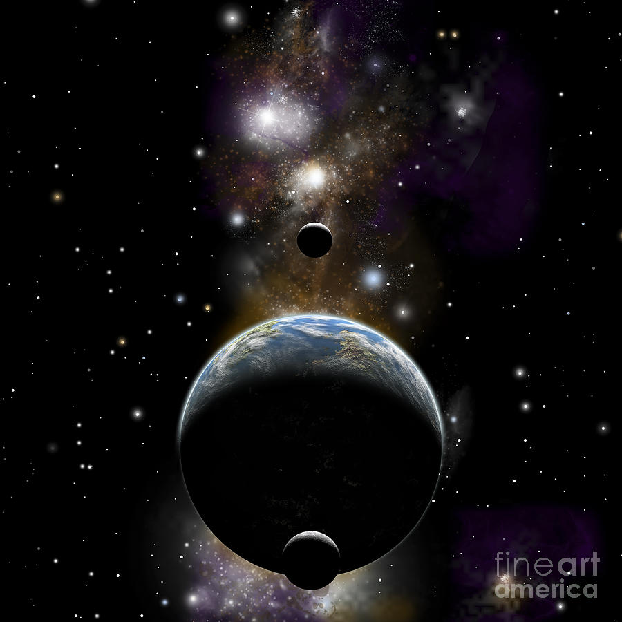 An Earth Type World With Two Moons Digital Art