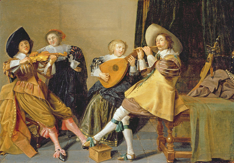 Musician Painting - An Elegant Company Playing Music In An by Dirck Hals