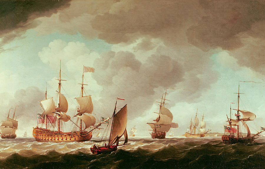 Vice Admiral Photograph - An English Vice-admiral Of The Red And His Squadron At Sea, C.1750-59 Oil On Canvas by Charles Brooking
