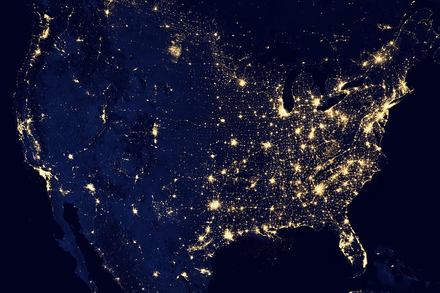 Space Photograph - An Evening in the United States by Mountain Dreams