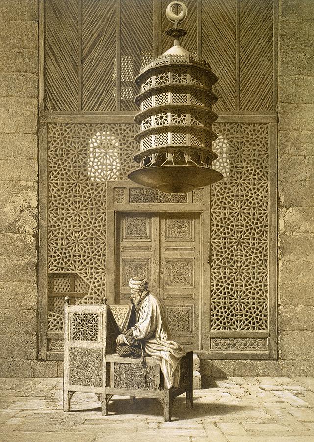 Lamp Drawing - An Imam Reading The Koran In The Mosque by Maurice Keating