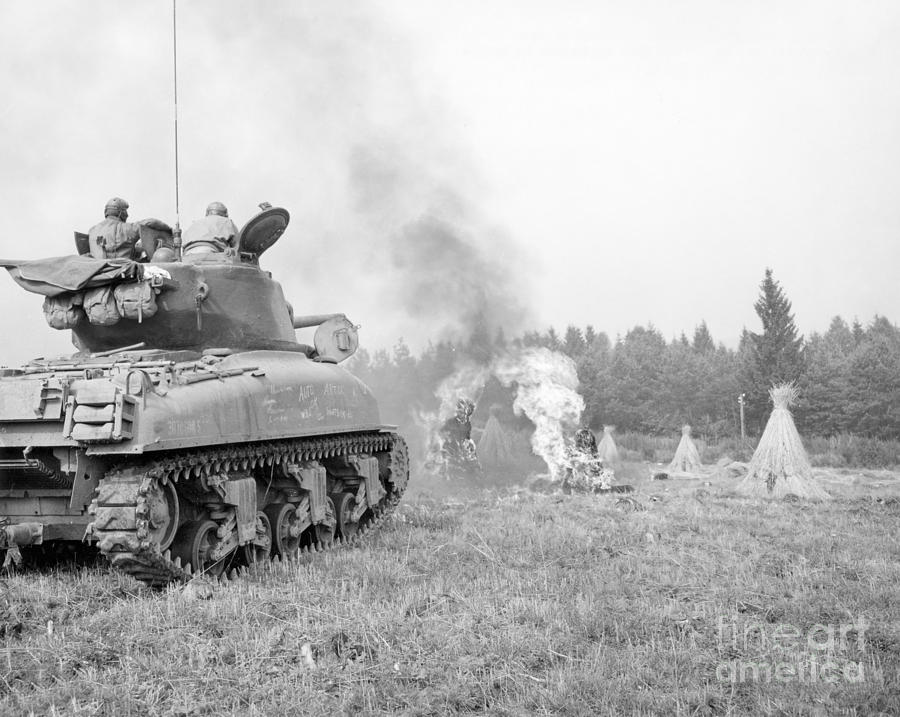 Black And White Photograph - An M4a3e8 76mm Armed Sherman Tank by Stocktrek Images