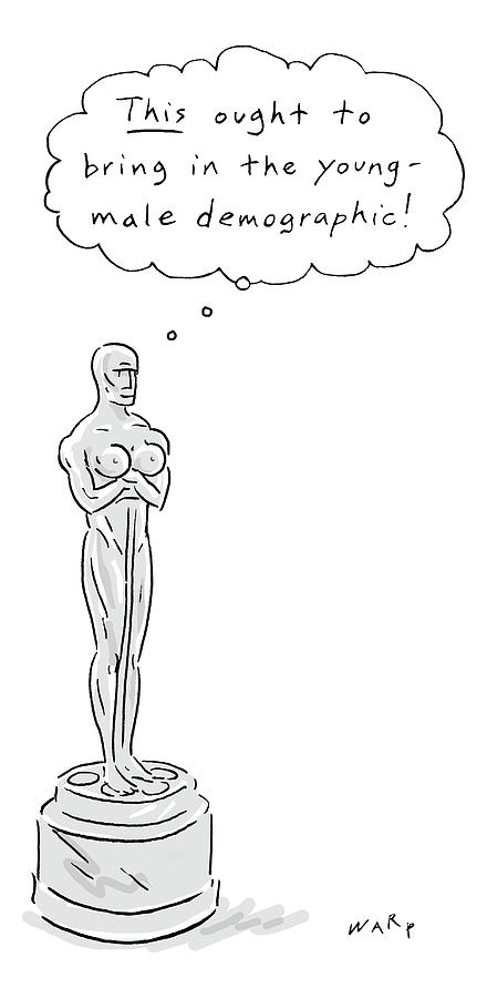 An Oscar Statue With Breasts Thinking This Ought Drawing by Kim Warp