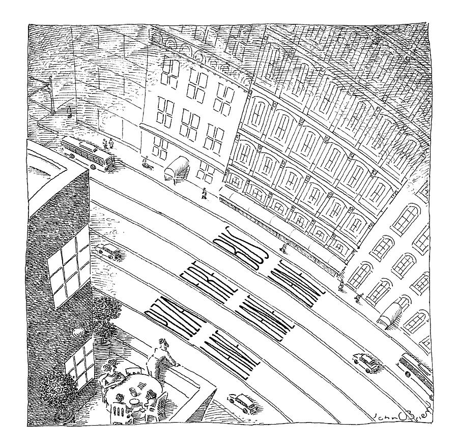 An Overhead Shot Of A Street Reveals Three Lanes Drawing by John OBrien