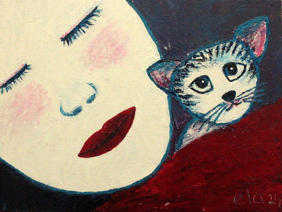 Ana and Her Cat Painting by Ela Jane Jamosmos