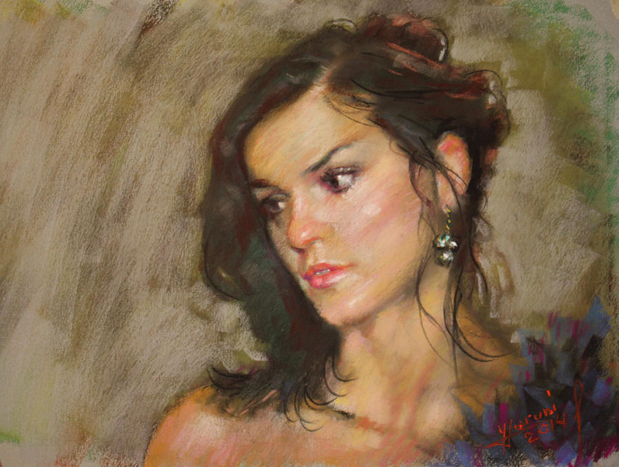 Portrait Pastel - Ana with an Earring by Ylli Haruni