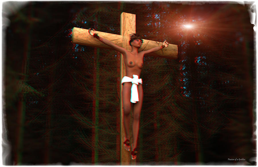 Crucifixion Digital Art - Anaglyph Martyr in the forest by Ramon Martinez