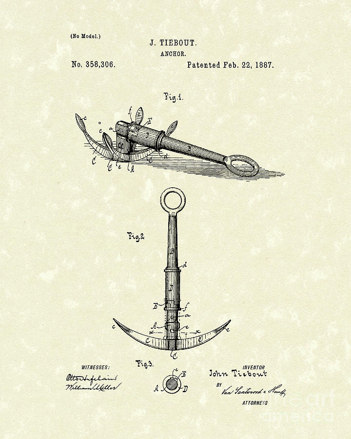 Anchor 1887 Patent Art Drawing by Prior Art Design