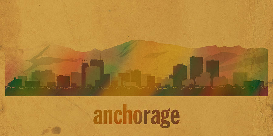Anchorage Mixed Media - Anchorage Alaska City Skyline Watercolor On Parchment by Design Turnpike