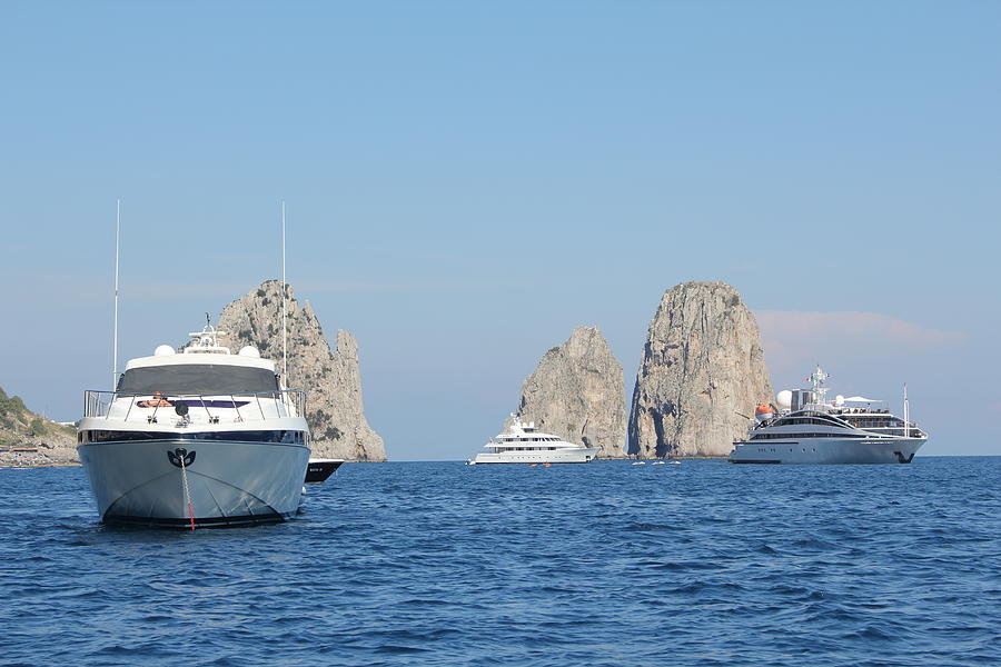 Capri Photograph - Three Yachts Three Rocks by Christine Rivers