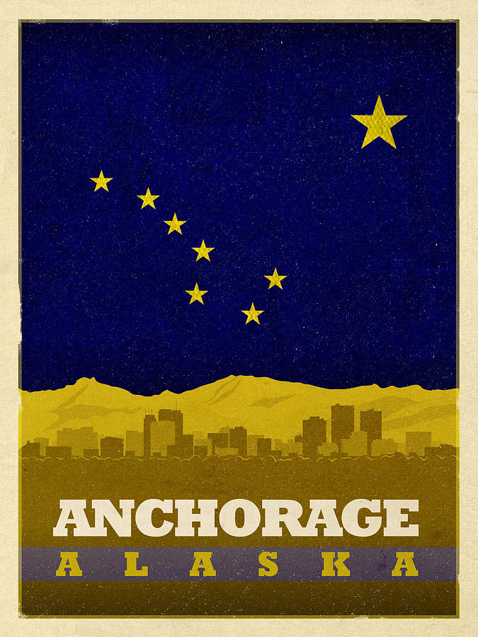 Anchorage Mixed Media - Anchorage City Skyline State Flag Of Alaska Art Poster Series 006 by Design Turnpike