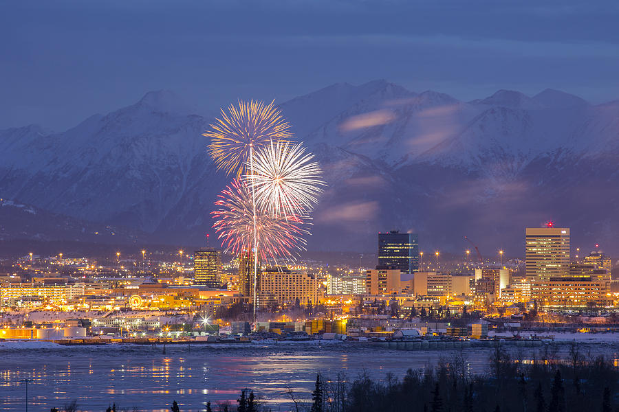 Anchorage Photograph - Anchorage Fireworks One by Tim Grams