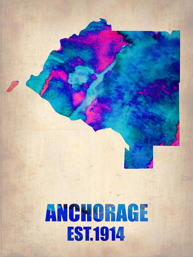 Anchorage Painting - Anchorage Watercolor Map by Naxart Studio