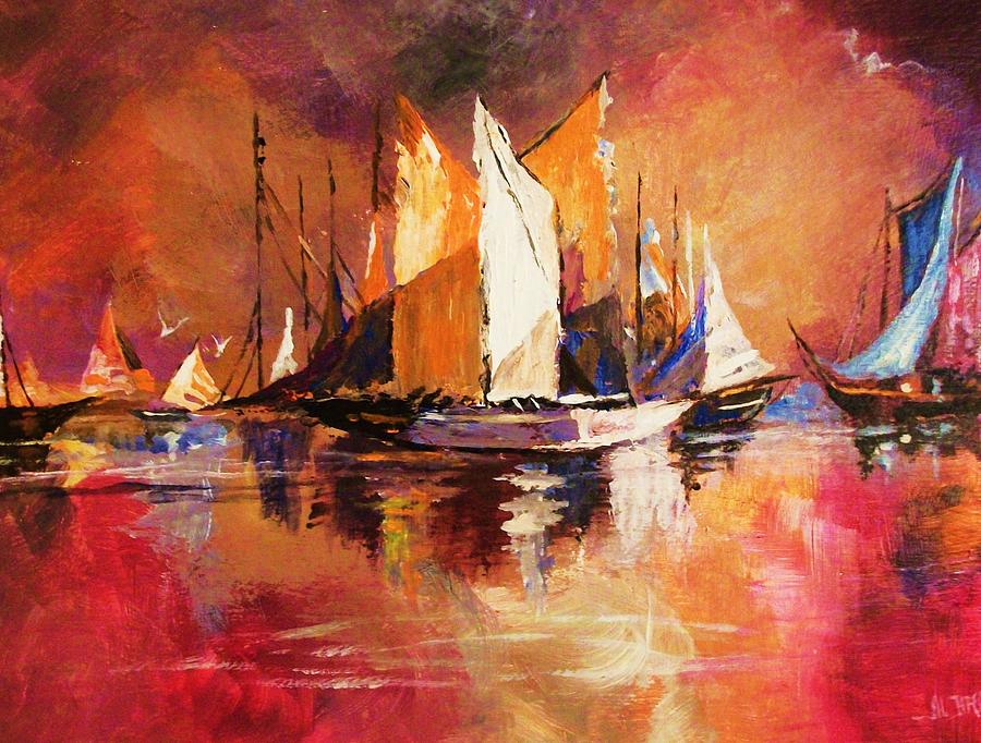Anchored at Sunset Painting by Al Brown