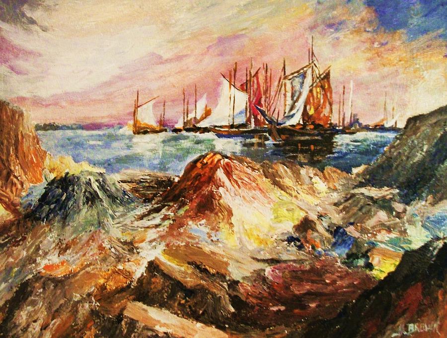Anchored by a Rocky Cove  Painting by Al Brown