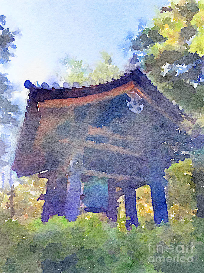 Landmark Painting - Ancient Belfry Wooden Bell Tower in Nara Japan by Beverly Claire Kaiya