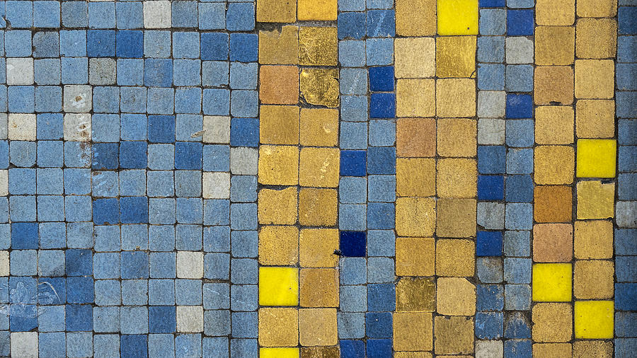 Ancient blue and yellow mosaic tiles Photograph by Louise LeGresley