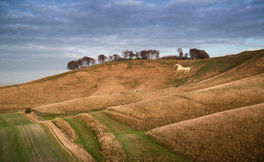 Ancient Chalk White Horse In Landscape At Cherhill Wiltshire England