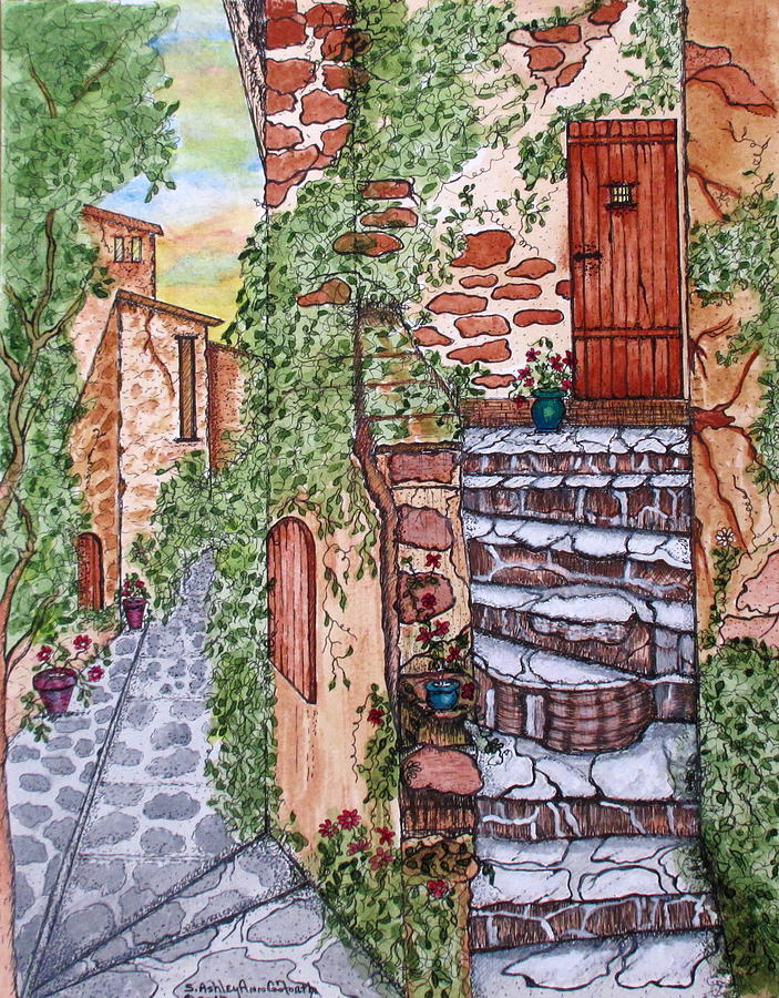 Ancient Crumbling Stone Steps Painting by Ashley Goforth