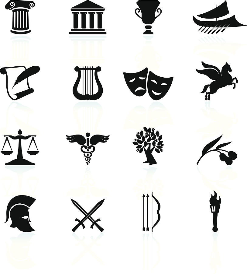 Ancient Greece black and white royalty free vector icon set Drawing by Bubaone