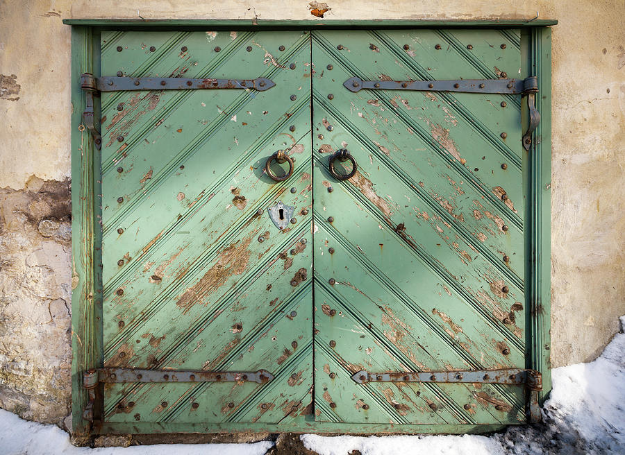Ancient Green Wooden Gate In Old Photograph by Eugenesergeev