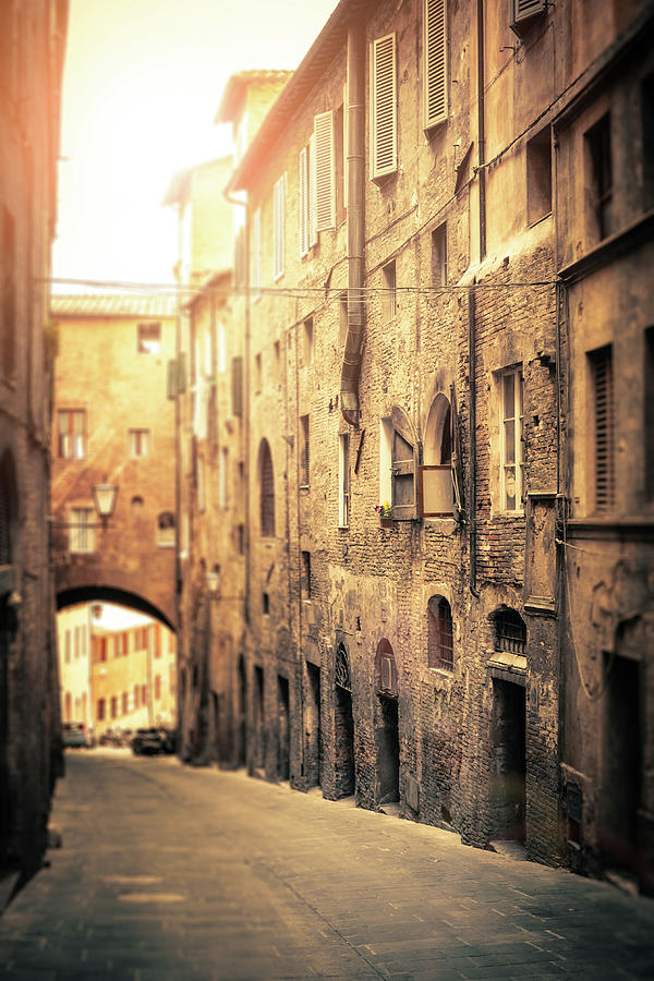 Ancient Italian Street In Siena, Tilt Photograph by Giorgiomagini