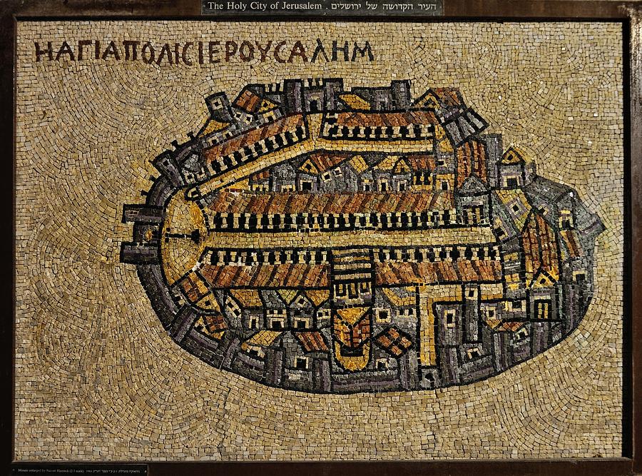 Ancient Jerusalem Mosaic Map Color Framed Photograph by Mark Fuller