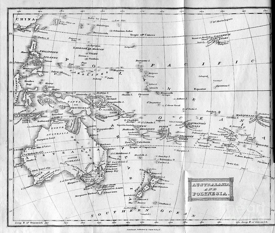 Ancient Map of Australasia / Polynesia Photograph by Craig Wood