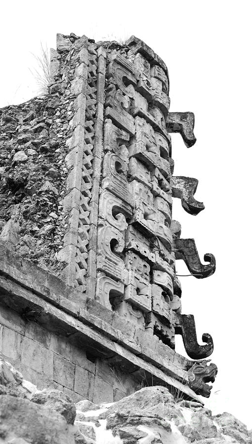 Ancient Mayan Glyphs at Uxmal Mexico Black and White Photograph by Shawn OBrien