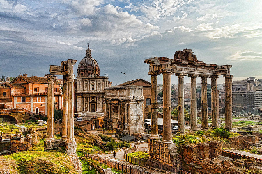 Architecture Digital Art - Ancient Roman Forum Ruins - Impressions Of Rome by Georgia Mizuleva