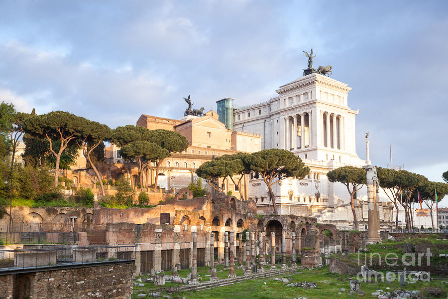 Ancient roman ruins and modern Vittoriano monument Rome Italy Photograph by Matteo Colombo