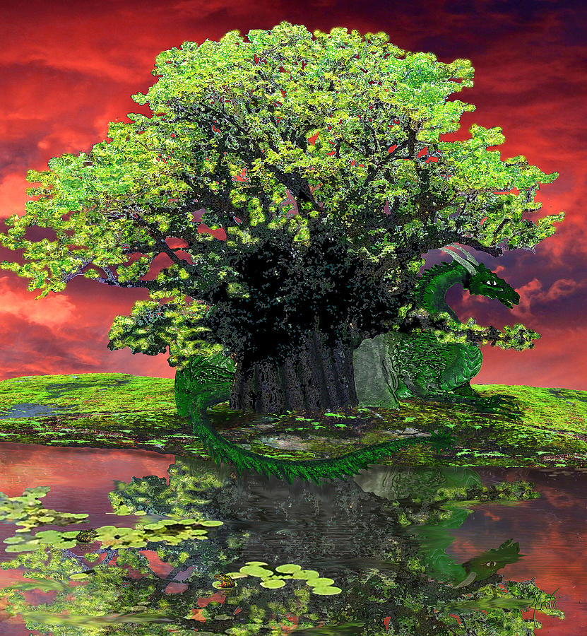 Ancients Dragon And Baobab Tree Painting