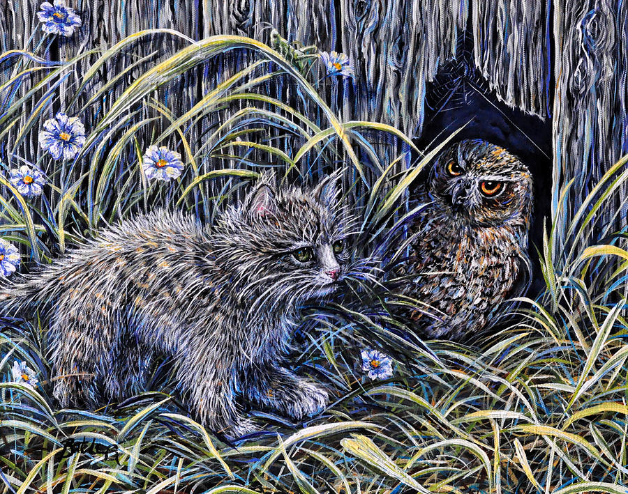 Owl Painting - And The Grasshopper Says.. Owl Be Seeing U by Gail Butler