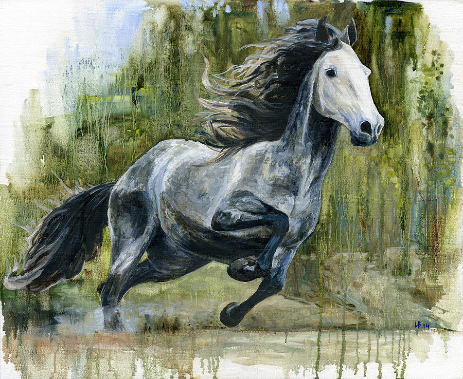 Andalusian Horse Running Painting by Irina Viatkina