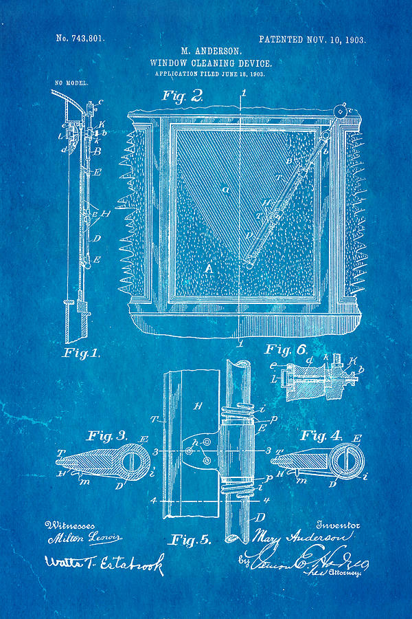 Anderson Windshield Wiper Patent Art 1903 Blueprint Photograph by Ian Monk