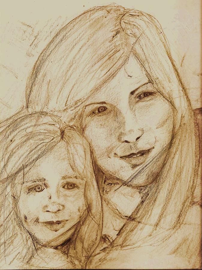 Portrait Drawing - Andrea and Ava by Deborah Gorga