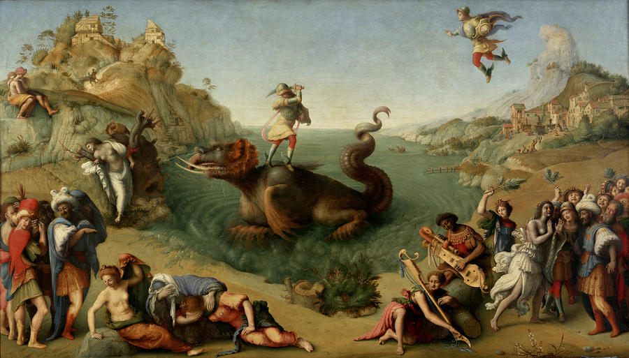 Andromeda freed by Perseus Painting by Piero di Cosimo