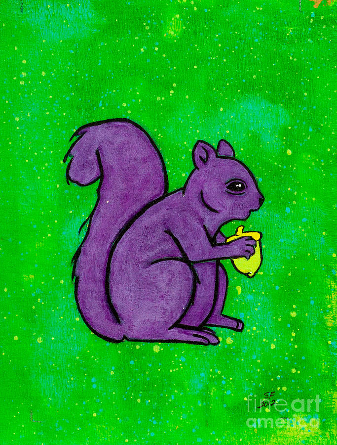 Andys squirrel purple Painting by Stefanie Forck