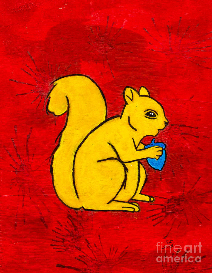Andys squirrel yellow Painting by Stefanie Forck