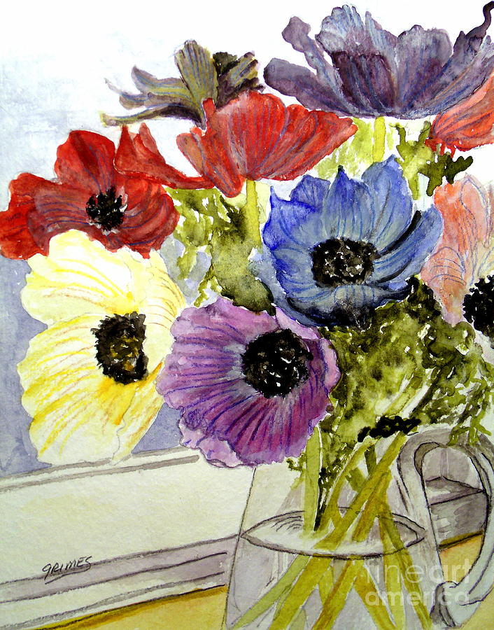 Anemones in the Window Painting by Carol Grimes