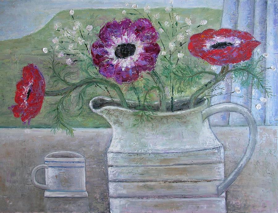 Anemones In White Jug, 2013, Oil On Panel Photograph by Ruth Addinall