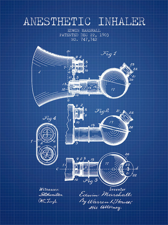 Anesthetic Inhaler Patent From 1903 - Blueprint Digital Art