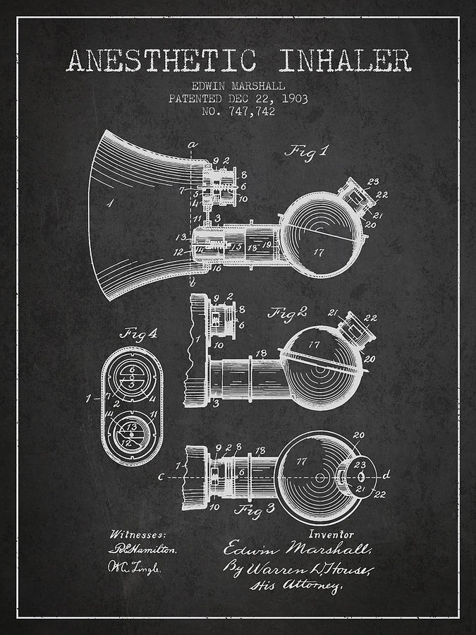 Vintage Digital Art - Anesthetic Inhaler patent from 1903 - Charcoal by Aged Pixel