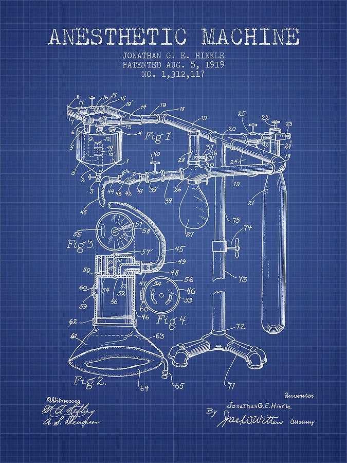 Vintage Digital Art - Anesthetic Machine patent from 1919 - Blueprint by Aged Pixel