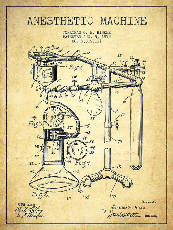 Vintage Digital Art - Anesthetic Machine patent from 1919 -Vintage by Aged Pixel