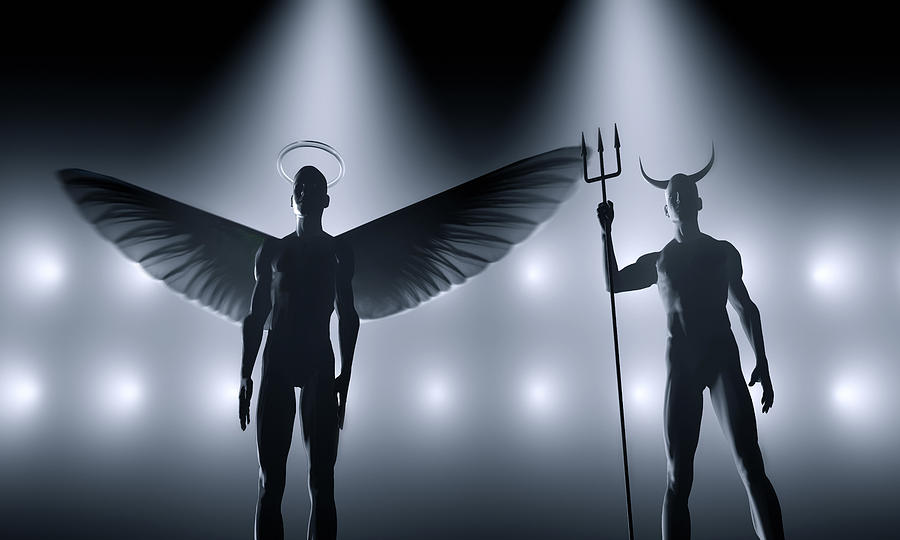 Angel and devil standing next to each other Photograph by Artpartner-images
