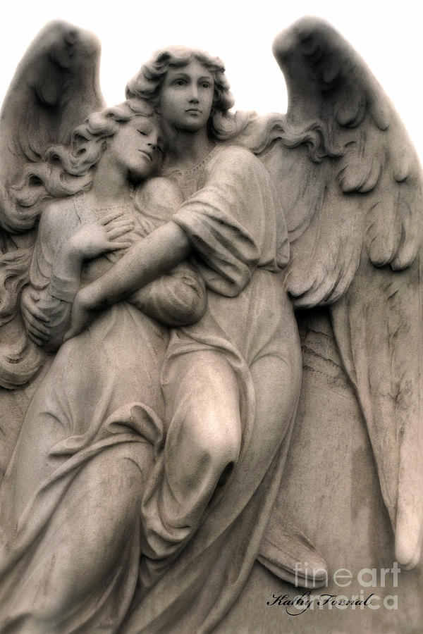 Angels Photograph - Angel Photography Guardian Angels Loving Embrace by Kathy Fornal