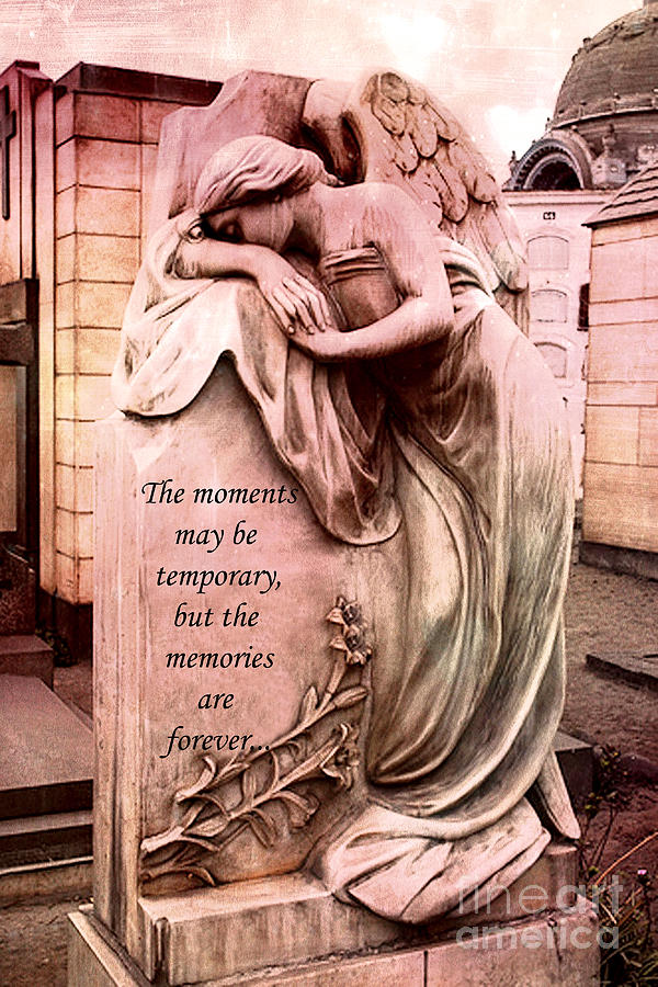 Angel Art - Memorial Angel Weeping Sorrow At Grave With Inspirational Message - Memories Are Forever Photograph by Kathy Fornal