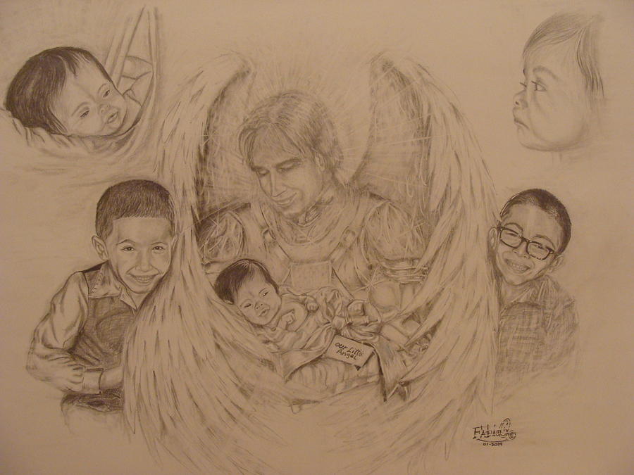 Angel Drawing - Angel Baby by Fabio Cedeno